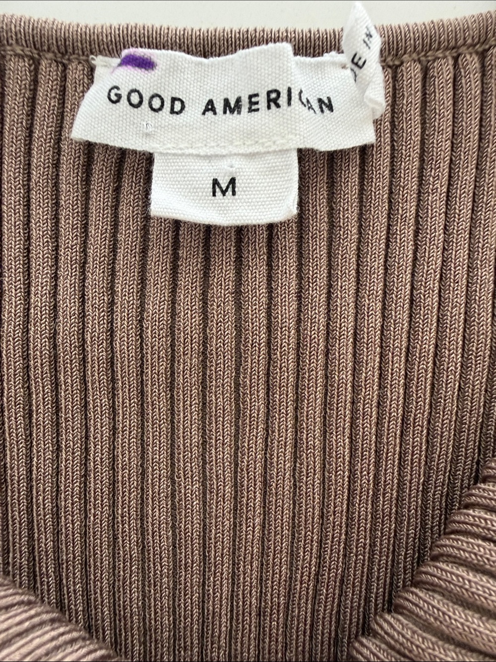 Good American Stretch Rib Tank Top in Taupe - Picture 3 of 4